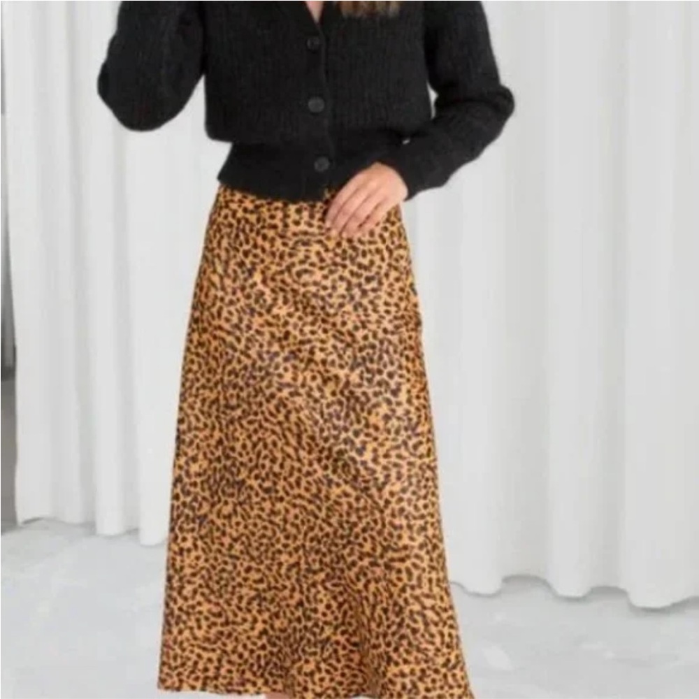 & OTHER STORIES Satin Leopard Midi Skirt Multicolored Size 2